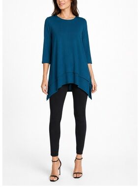 Eileen Fisher Teal Asymmetric Hem Tunic Top